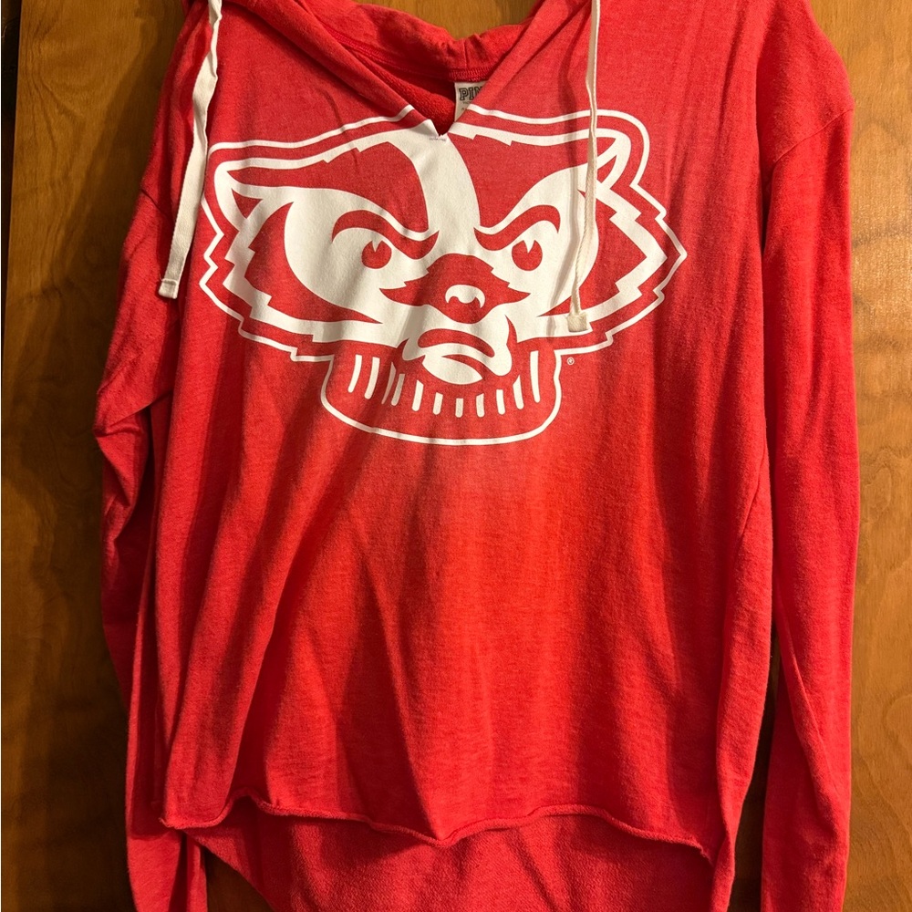 PINK Victoria's Secret Red and White Hoodie badger
